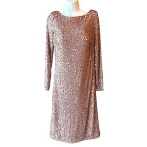 Vince Camuto Rose Gold Sequin Dress Long Sleeve Plunge Back‎ Cocktail Party 10